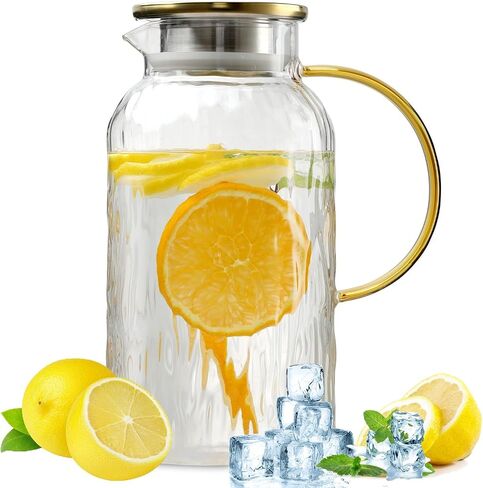 68 oz/2 Liter Glass Pitcher with Lid, Modern Vertical Stripes Iced Tea Pitcher, Glass Water Pitcher for Cold Brew Coffee,Hot Water, Milk in Saudi Arabia