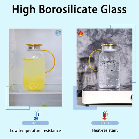 68 oz/2 Liter Glass Pitcher with Lid, Modern Vertical Stripes Iced Tea Pitcher, Glass Water Pitcher for Cold Brew Coffee,Hot Water, Milk in Saudi Arabia