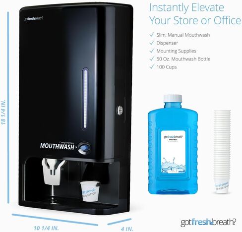 GotFreshBreath Manual Mouthwash Dispenser with Cup Holder – Standing or Wall-Mounted, Slim, Commercial or in-House Dispenser with 100 Cups & 50 Oz. Alcohol-Free Mouthwash (White)… in Saudi Arabia