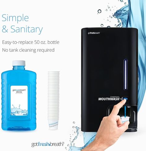 GotFreshBreath Manual Mouthwash Dispenser with Cup Holder – Standing or Wall-Mounted, Slim, Commercial or in-House Dispenser with 100 Cups & 50 Oz. Alcohol-Free Mouthwash (White)… in Saudi Arabia