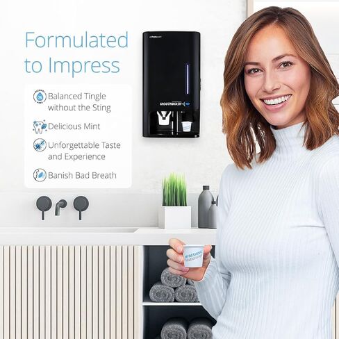 GotFreshBreath Manual Mouthwash Dispenser with Cup Holder – Standing or Wall-Mounted, Slim, Commercial or in-House Dispenser with 100 Cups & 50 Oz. Alcohol-Free Mouthwash (White)… in Saudi Arabia