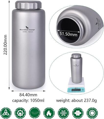Ibasingo 1050ml/35.5 أوقية زجاجة مياه التيتانيوم مع مقبض في الهواء الطلق مقاومة للتسرب على عريض الفم الرياضة زجاجة التخييم شاي القهوة غلاية لتسلق المشي لمسافات طويلة الجري A-Ti3006d in Kuwait