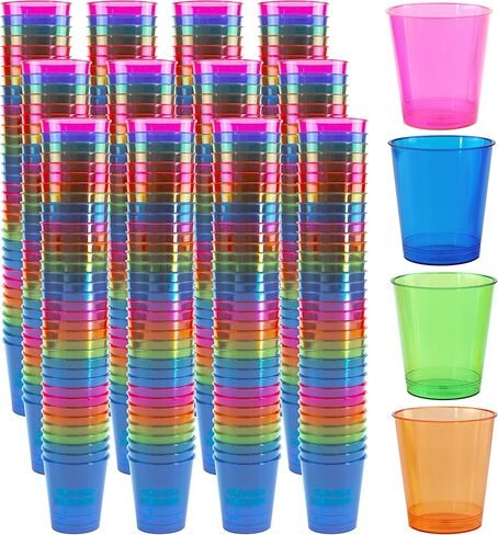 Iconikal Plastic Shot Glasses, 4-Color Assortment, 1-Ounce, 90-Count for Parties, Special Events, Samples, Cocktails, Tailgating in Saudi Arabia