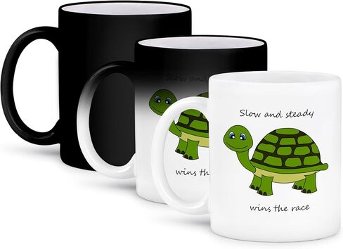 3dRose Slow and steady wins the race Green Turtle Two Tone Black Mug, 11 oz, Multicolor in Saudi Arabia