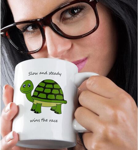 3dRose Slow and steady wins the race Green Turtle Two Tone Black Mug, 11 oz, Multicolor in Saudi Arabia