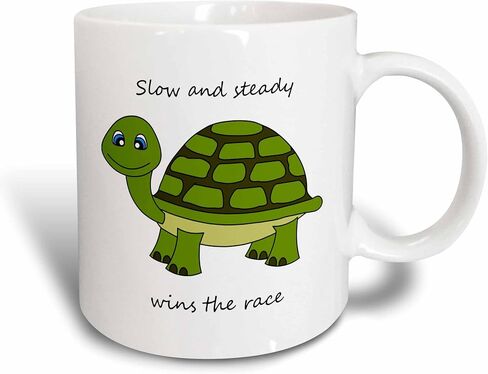 3dRose Slow and steady wins the race Green Turtle Two Tone Black Mug, 11 oz, Multicolor in Saudi Arabia