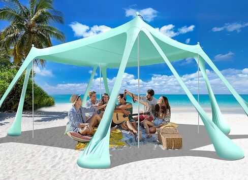 Beach Tent Sun Shelter Beach Canopy Tent Sun Shade Pop Up 10x10 UPF50+ with 8 Sandbags-2 Sand Shovel-Portable 4 Aluminum Poles-Ground Pegs-Easy Setup for Outdoor Family Camping Fishing Picnic in Kuwait