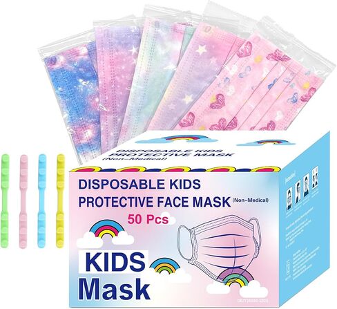 أقنعة الوجه التي يمكن التخلص منها 100pcs ، 3 أقنعة أطفال قابلة للتصرف في التنفس الملونة الملونة لطيفة أقنعة الوجه للأطفال والفتيات والفتيان in Kuwait