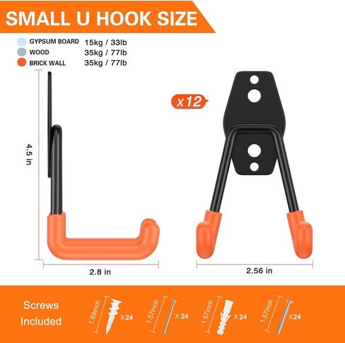 Heavy Duty Garage Hooks 6 Pack, 2.8 inch Small U Shaped Hanger, Wall Mounted Storage System, Power and Garden Tool Organizer, for Hanging Ladders, Hose, Bulk Items and More in Saudi Arabia