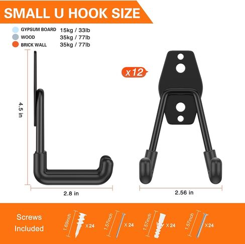Heavy Duty Garage Hooks 6 Pack, 2.8 inch Small U Shaped Hanger, Wall Mounted Storage System, Power and Garden Tool Organizer, for Hanging Ladders, Hose, Bulk Items and More in Saudi Arabia