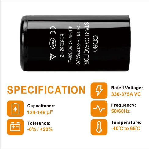 216-260 uf/MFD CD60 Round Start Capacitor ±20% 50/60 Hz 330-375 VAC Round Motor Well Pump Start Capacitor (216-260 uf/MFD, 1) in Saudi Arabia