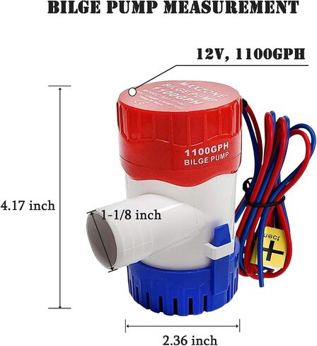 1-1/8 Inch Dia Outlet Bilge Pump, Automatic Submersible Bilge Water Pump for Boats, 12v 1100GPH Built-in Auto Float Switch in Saudi Arabia