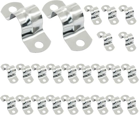 25 Pack M5 Rigid Pipe Strap, 1/4 Inch Stainless Steel Two Hole Cable Strap, U Bracket Conduit Clamp for Fixing Tube, Cable, Pipe (Silver, 5 mm) in Saudi Arabia