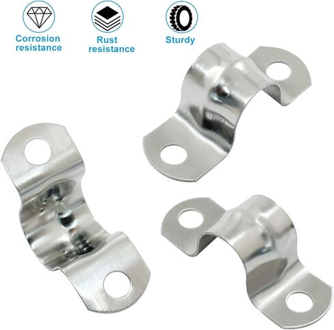 25 Pack M5 Rigid Pipe Strap, 1/4 Inch Stainless Steel Two Hole Cable Strap, U Bracket Conduit Clamp for Fixing Tube, Cable, Pipe (Silver, 5 mm) in Saudi Arabia