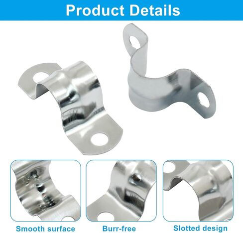 25 Pack M5 Rigid Pipe Strap, 1/4 Inch Stainless Steel Two Hole Cable Strap, U Bracket Conduit Clamp for Fixing Tube, Cable, Pipe (Silver, 5 mm) in Saudi Arabia