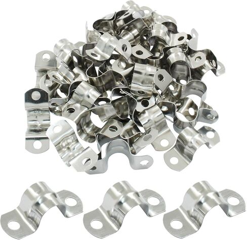 25 Pack M5 Rigid Pipe Strap, 1/4 Inch Stainless Steel Two Hole Cable Strap, U Bracket Conduit Clamp for Fixing Tube, Cable, Pipe (Silver, 5 mm) in Saudi Arabia