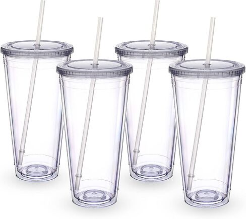 Zukro Clear Acrylic Tumbler with Straw and Lid 32 oz, Double Walled Insulated Reusable Plastic Iced Coffee Cup, To Go Cup Perfect for Parties, Birthdays, Fit in Cup Holder, BPA Free, Clear, 2 Pack in Saudi Arabia