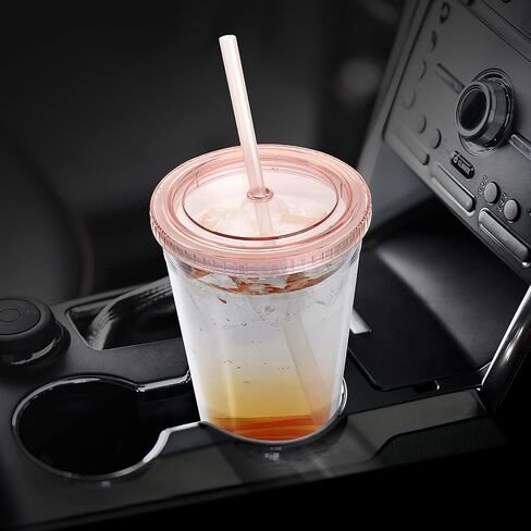 Zukro Clear Acrylic Tumbler with Straw and Lid 32 oz, Double Walled Insulated Reusable Plastic Iced Coffee Cup, To Go Cup Perfect for Parties, Birthdays, Fit in Cup Holder, BPA Free, Clear, 2 Pack in Saudi Arabia