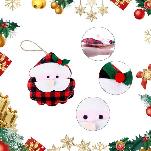 Watayo 12 PCS Christmas Plaid Hanging Ornaments-Black & Red Buffalo Check Plaid Burlap Hanging Ornaments-Tree Ball Bell Stocking Shaped Hanging Decor for Home Xmas Party Decorations Gift in Saudi Arabia