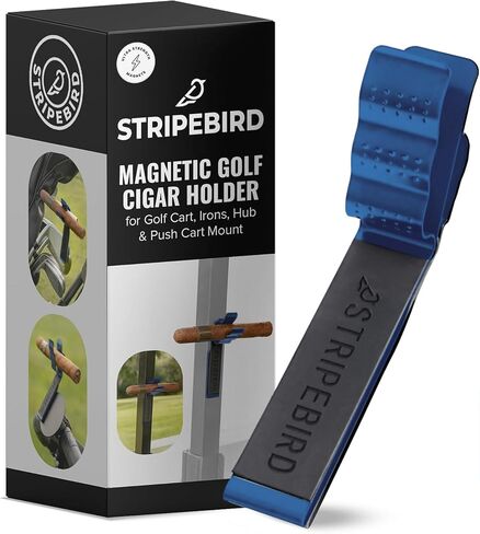 Stripebird Magnetic Golf Cigar Holder - Durable Aluminum Alloy with Neodymium Magnets - Magnetically Attached to Golf Cart, Irons, Push Cart & Hub Mount - Easy Clamp Design & Cigar Clip in Saudi Arabia