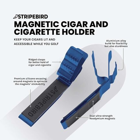 Stripebird Magnetic Golf Cigar Holder - Durable Aluminum Alloy with Neodymium Magnets - Magnetically Attached to Golf Cart, Irons, Push Cart & Hub Mount - Easy Clamp Design & Cigar Clip in Saudi Arabia