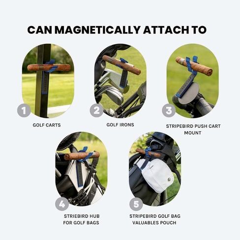 Stripebird Magnetic Golf Cigar Holder - Durable Aluminum Alloy with Neodymium Magnets - Magnetically Attached to Golf Cart, Irons, Push Cart & Hub Mount - Easy Clamp Design & Cigar Clip in Saudi Arabia