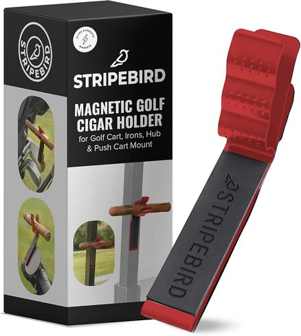 Stripebird Magnetic Golf Cigar Holder - Durable Aluminum Alloy with Neodymium Magnets - Magnetically Attached to Golf Cart, Irons, Push Cart & Hub Mount - Easy Clamp Design & Cigar Clip in Saudi Arabia