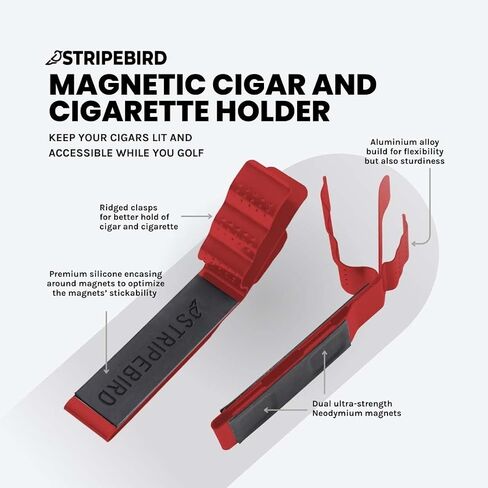 Stripebird Magnetic Golf Cigar Holder - Durable Aluminum Alloy with Neodymium Magnets - Magnetically Attached to Golf Cart, Irons, Push Cart & Hub Mount - Easy Clamp Design & Cigar Clip in Saudi Arabia