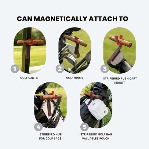 Stripebird Magnetic Golf Cigar Holder - Durable Aluminum Alloy with Neodymium Magnets - Magnetically Attached to Golf Cart, Irons, Push Cart & Hub Mount - Easy Clamp Design & Cigar Clip in Saudi Arabia