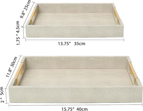 مجموعة من 2 صينية تقديم من الرخام الأبيض المزيف مع مقابض معدنية مصقولة بالذهب، صينية خشبية بيضاء مزخرفة من جلد البولي يوريثان مع ذهبي مصقول لطاولة القهوة وديكور طاولة وحدة التحكم العثمانية in Kuwait