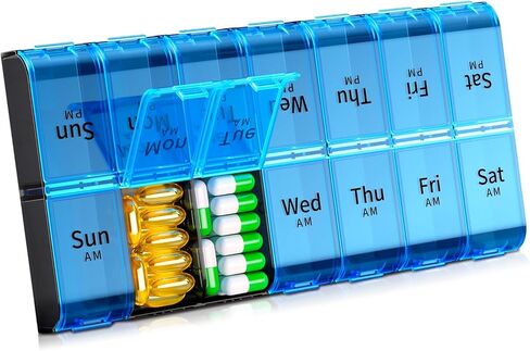 XL Large Weekly Pill Organizer 2 Times a Day, Extra Big 7 Day Pill Box Am Pm, Daily Pill Case Medicine Organizer with 14 Compartments, Day Night Pill Container for Fish Oils, Vitamin, Supplement in Kuwait