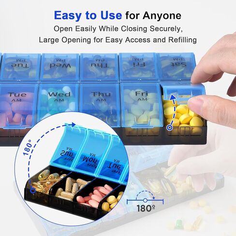 XL Large Weekly Pill Organizer 2 Times a Day, Extra Big 7 Day Pill Box Am Pm, Daily Pill Case Medicine Organizer with 14 Compartments, Day Night Pill Container for Fish Oils, Vitamin, Supplement in Kuwait