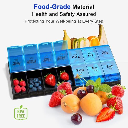 XL Large Weekly Pill Organizer 2 Times a Day, Extra Big 7 Day Pill Box Am Pm, Daily Pill Case Medicine Organizer with 14 Compartments, Day Night Pill Container for Fish Oils, Vitamin, Supplement in Kuwait