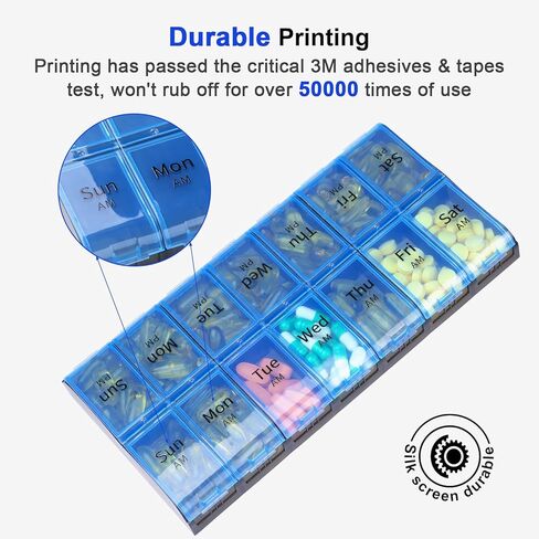 XL Large Weekly Pill Organizer 2 Times a Day, Extra Big 7 Day Pill Box Am Pm, Daily Pill Case Medicine Organizer with 14 Compartments, Day Night Pill Container for Fish Oils, Vitamin, Supplement in Kuwait