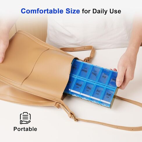 XL Large Weekly Pill Organizer 2 Times a Day, Extra Big 7 Day Pill Box Am Pm, Daily Pill Case Medicine Organizer with 14 Compartments, Day Night Pill Container for Fish Oils, Vitamin, Supplement in Kuwait