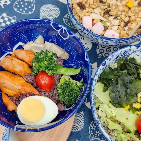 Set of 6 Ceramic Cereal Bowls with 6 Spoons, 24 Oz Japanese Bowl Perfect for Soup, Cereal, Oatmeal, Fruit, Rice - Dishwasher & Microwave Safe - 6 Inch in Saudi Arabia