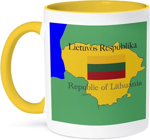 3dRose mug_39214_1 The Map and Flag of Lithuania with The Republic of Lithuania Printed in English and Lithuanian Ceramic Mug, 11-Ounce in Saudi Arabia