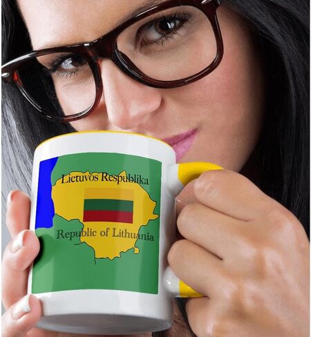 3dRose mug_39214_1 The Map and Flag of Lithuania with The Republic of Lithuania Printed in English and Lithuanian Ceramic Mug, 11-Ounce in Saudi Arabia