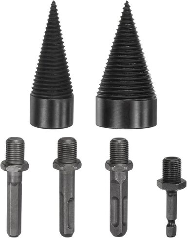 2-Pack Wood Splitter Drill Bit 38mm + 50mm + 4 Handles (Square + Round + Hex Shank + Small Hex) Firewood Log Splitter Drill Bit for Family/Outdoor/Stove/Farm [Black+Grey] in Saudi Arabia