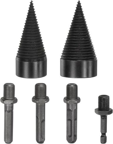 2-Pack Wood Splitter Drill Bit 38mm + 50mm + 4 Handles (Square + Round + Hex Shank + Small Hex) Firewood Log Splitter Drill Bit for Family/Outdoor/Stove/Farm [Black+Grey] in Saudi Arabia