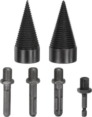 2-Pack Wood Splitter Drill Bit 38mm + 50mm + 4 Handles (Square + Round + Hex Shank + Small Hex) Firewood Log Splitter Drill Bit for Family/Outdoor/Stove/Farm [Black+Grey] in Saudi Arabia