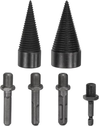 2-Pack Wood Splitter Drill Bit 38mm + 50mm + 4 Handles (Square + Round + Hex Shank + Small Hex) Firewood Log Splitter Drill Bit for Family/Outdoor/Stove/Farm [Black+Grey] in Saudi Arabia