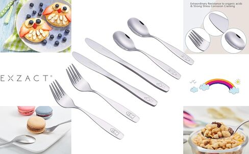 exzact Kids Flatware 6 قطع من الفولاذ المقاوم للصدأ الأطفال Silverware 2 × ، 2 × سكاكين ، 2 × ملاعق ، أواني صغار ، آمنة غسالة الصحون ، 24 شهرًا+ (ديناصورات محفورة) in Kuwait