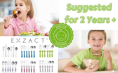 exzact Kids Flatware 6 قطع من الفولاذ المقاوم للصدأ الأطفال Silverware 2 × ، 2 × سكاكين ، 2 × ملاعق ، أواني صغار ، آمنة غسالة الصحون ، 24 شهرًا+ (ديناصورات محفورة) in Kuwait
