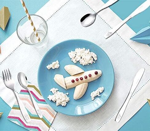 exzact Kids Flatware 6 قطع من الفولاذ المقاوم للصدأ الأطفال Silverware 2 × ، 2 × سكاكين ، 2 × ملاعق ، أواني صغار ، آمنة غسالة الصحون ، 24 شهرًا+ (ديناصورات محفورة) in Kuwait