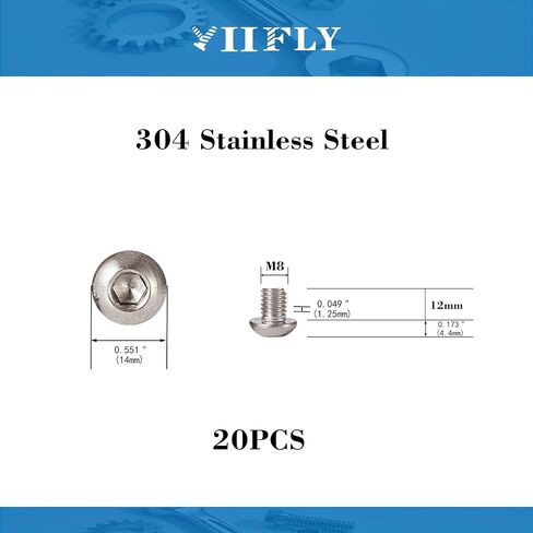 M8 x 45mm, M8 Button Head Socket Cap Bolts Screws,304 Stainless Steel(A2-70), Allen Hex Drive, Bright Finish, M8x1.25, Fully Threaded, Quantity 10 in Saudi Arabia