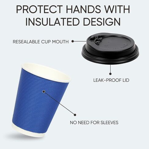 DAILYLIFE 16oz Insulated Black Disposable Coffee Paper Cups with Lids- 100 Pack, Takeaway for All Hot Drinks, Leak Proof Design, Ideal for Chocolate, Lemonade, Tea, Milk in Saudi Arabia