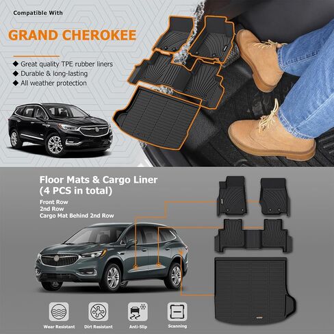 Binmotor-Floor Mats & Cargo Liner 2016-2021 Jeep Grand Cherokee(Non L) & 2022 Jeep Grand Cherokee WK丨All Weather Mats Grand Cherokee Cargo Mat Floor Liners Trunk Mat Trunk Liner in Kuwait