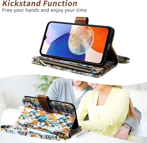 Wallet Case for Samsung Galaxy A54 5G with Wrist Strap Crossbody Shoulder Strap Flower Leather Zipper Purse Credit Card Holder Stand Cell Phone Cover A545G A 54 54A 4G G5 SM A546U Girls Black in Saudi Arabia