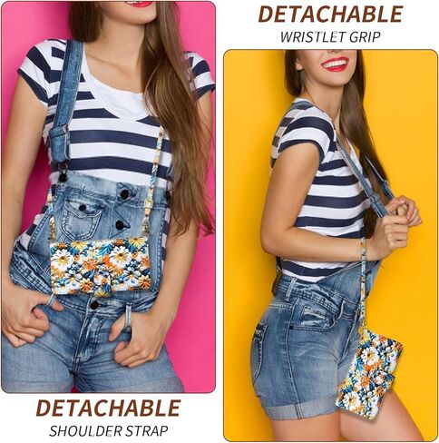 Wallet Case for Samsung Galaxy A54 5G with Wrist Strap Crossbody Shoulder Strap Flower Leather Zipper Purse Credit Card Holder Stand Cell Phone Cover A545G A 54 54A 4G G5 SM A546U Girls Black in Saudi Arabia